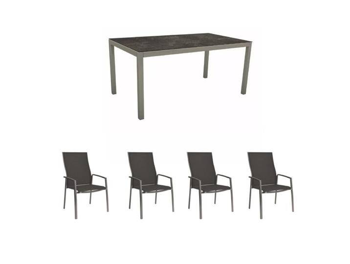Stern Gartenmöbel-Set mit Stuhl Kari Plus und Tisch Classic Aluminium/HPL 160x90 cm, 5-teilig - Gestelle Alu graphit Sitz Textil silbergrau Tischplatte HPL Slate von Stern