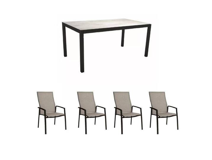 Stern Gartenmöbel-Set mit Stuhl Kari Plus und Tisch Classic Aluminium/HPL 160x90 cm, 5-teilig - Gestelle Alu schwarz matt Sitz Textil Leinen grau Tischplatte HPL Zement hell von Stern