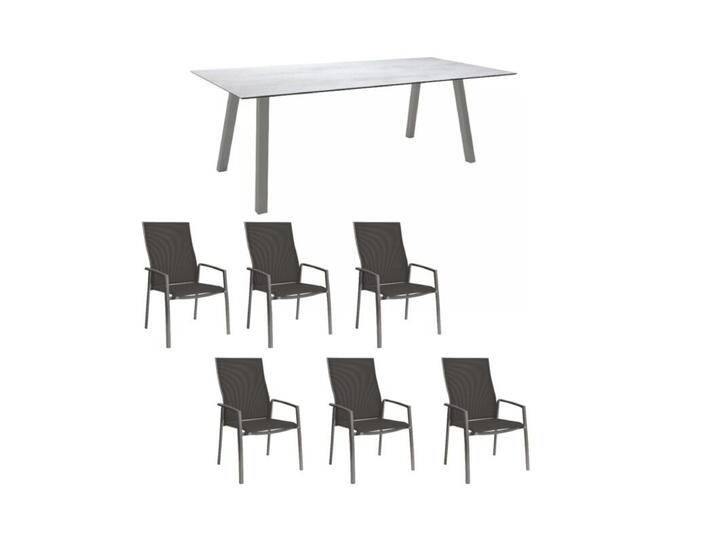Stern Gartenmöbel-Set mit Stuhl Kari Plus und Tisch Interno Aluminium graphit 7-teilig - HPL Zement hell von Stern