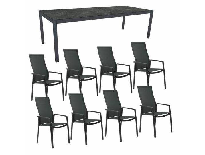 Stern Gartenmöbel-Set mit Stuhl Kari hoch und Tisch Classic Aluminium anthrazit/HPL 250×100 cm, 9-teilig - Gestell Alu anthrazit Sitz karbon Tischplatte HPL Slate von Stern
