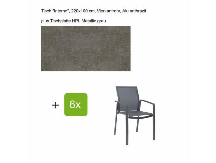 Stern Gartenmöbel-Set mit Stuhl Kari und Tisch Interno 7-teilig - Gestell Alu anthrazit Sitz karbon Tischplatte HPL Metallic Grau von Stern
