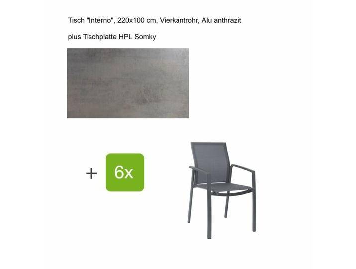 Stern Gartenmöbel-Set mit Stuhl Kari und Tisch Interno 7-teilig - Gestell Alu anthrazit Sitz karbon Tischplatte HPL Smoky von Stern