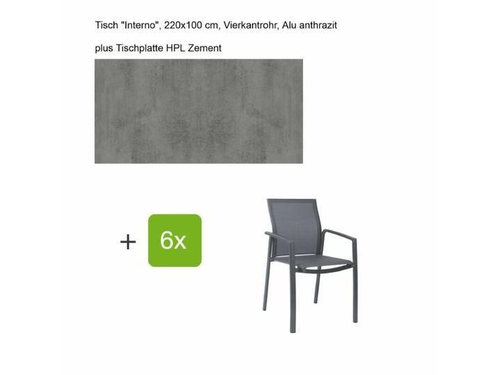Stern Gartenmöbel-Set mit Stuhl Kari und Tisch Interno 7-teilig - Gestell Alu anthrazit Sitz karbon Tischplatte HPL Zement von Stern