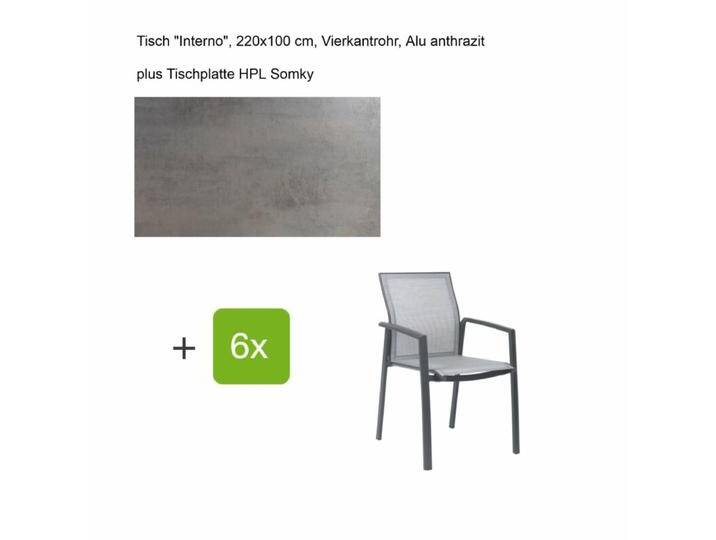 Stern Gartenmöbel-Set mit Stuhl Kari und Tisch Interno 7-teilig - Gestell Alu anthrazit Sitz silber Tischplatte HPL Smoky von Stern