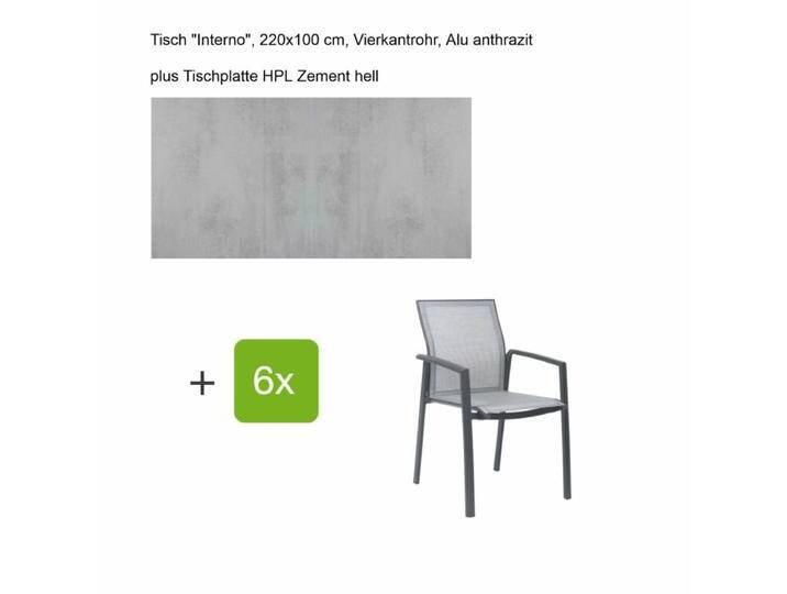 Stern Gartenmöbel-Set mit Stuhl Kari und Tisch Interno 7-teilig - Gestell Alu anthrazit Sitz silber Tischplatte HPL Zement hell von Stern