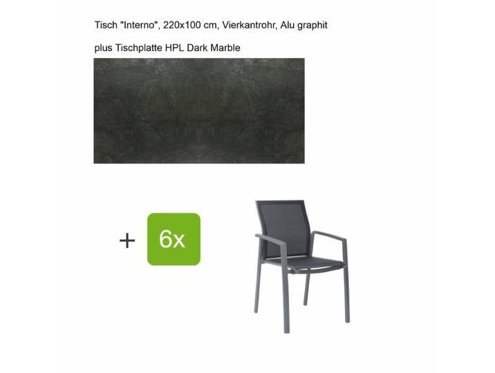 Stern Gartenmöbel-Set mit Stuhl Kari und Tisch Interno 7-teilig - Gestell Alu graphit Sitz silbergrau Tischplatte HPL Dark Marble von Stern