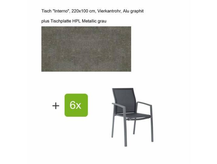 Stern Gartenmöbel-Set mit Stuhl Kari und Tisch Interno 7-teilig - Gestell Alu graphit Sitz silbergrau Tischplatte HPL Metallic Grau Stern Gartenmöbel-Set mit Stuhl Kari und Tisch Interno 7-teilig - Gestell Alu graphit Sitz silbergrau Tischplatte HPL Metallic Grau von Stern