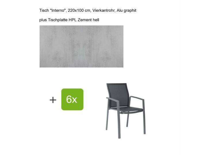 Stern Gartenmöbel-Set mit Stuhl Kari und Tisch Interno 7-teilig - Gestell Alu graphit Sitz silbergrau Tischplatte HPL Zement hell von Stern