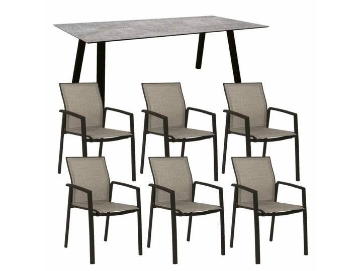 Stern Gartenmöbel-Set mit Stuhl Kari und Tisch Interno 7-teilig - Gestell Alu schwarz matt Sitz Leinen grau Tischplatte HPL Metallic Grau von Stern