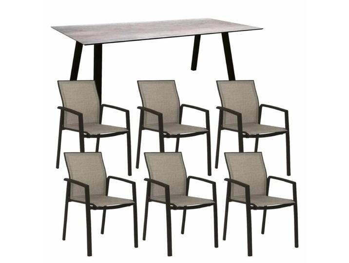 Stern Gartenmöbel-Set mit Stuhl Kari und Tisch Interno 7-teilig - Gestell Alu schwarz matt Sitz Leinen grau Tischplatte HPL Smoky von Stern