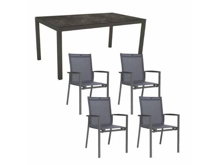 Stern Gartenmöbel-Set mit Stuhl New Levanto und Tisch Classic Aluminium/HPL 130x80 cm, 5-teilig - Gestelle Alu anthrazit Sitz Textil karbon Tischplatte HPL Slate von Stern