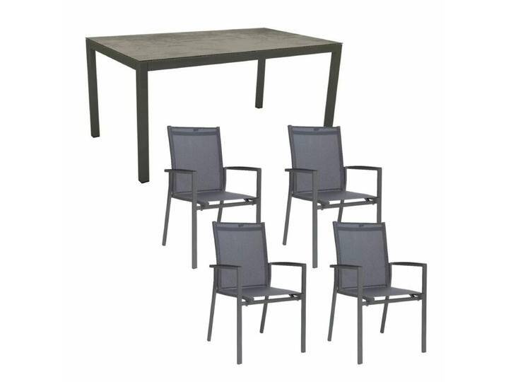 Stern Gartenmöbel-Set mit Stuhl New Levanto und Tisch Classic Aluminium/HPL 130x80 cm, 5-teilig - Gestelle Alu anthrazit Sitz Textil karbon Tischplatte HPL Zement von Stern