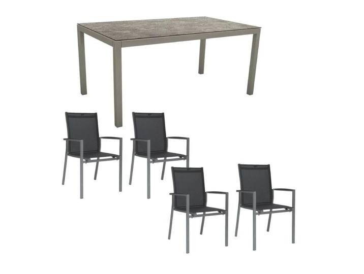 Stern Gartenmöbel-Set mit Stuhl New Levanto und Tisch Classic Aluminium/HPL 130x80 cm, 5-teilig - Gestelle Alu graphit Sitz Textil silbergrau Tischplatte HPL Slate Stone von Stern
