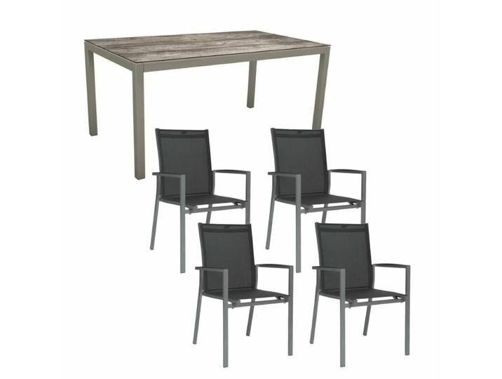 Stern Gartenmöbel-Set mit Stuhl New Levanto und Tisch Classic Aluminium/HPL 130x80 cm, 5-teilig - Gestelle Alu graphit Sitz Textil silbergrau Tischplatte HPL Tundra Grau von Stern