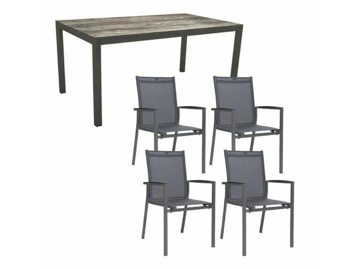 Stern Gartenmöbel-Set mit Stuhl New Levanto und Tisch Classic Aluminium/HPL 160x90 cm, 5-teilig - Gestelle Alu anthrazit Sitz Textil karbon Tischplatte HPL Tundra Grau von Stern