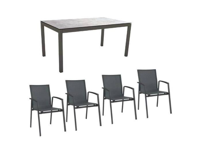 Stern Gartenmöbel-Set mit Stuhl New Top und Tisch Classic Aluminium/HPL 5-teilig - Gestelle Alu anthrazit Sitz Textil karbon Tischplatte HPL Metallic Grau von Stern