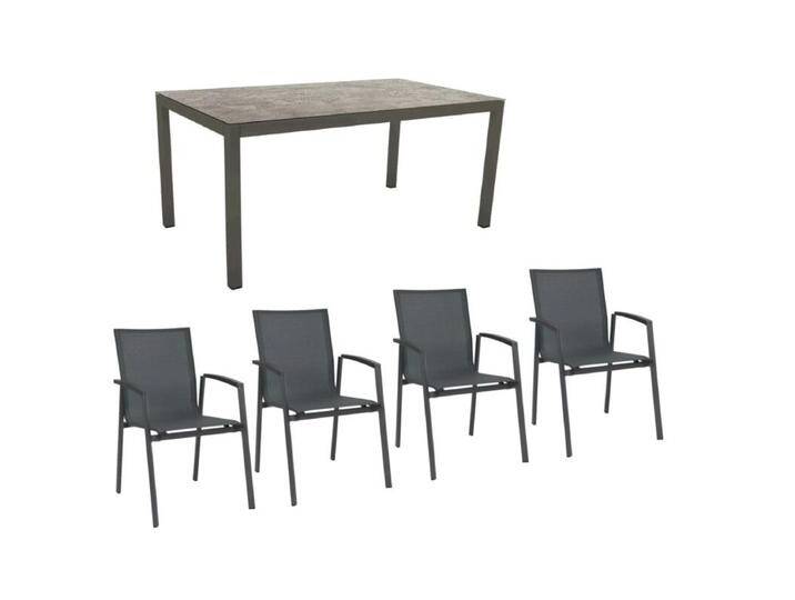 Stern Gartenmöbel-Set mit Stuhl New Top und Tisch Classic Aluminium/HPL 5-teilig - Gestelle Alu anthrazit Sitz Textil karbon Tischplatte HPL Slate Stone von Stern