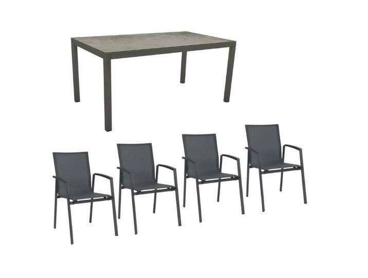 Stern Gartenmöbel-Set mit Stuhl New Top und Tisch Classic Aluminium/HPL 5-teilig - Gestelle Alu anthrazit Sitz Textil karbon Tischplatte HPL Zement von Stern