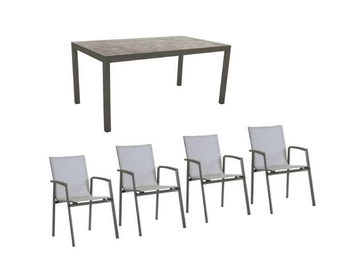 Stern Gartenmöbel-Set mit Stuhl New Top und Tisch Classic Aluminium/HPL 5-teilig - Gestelle Alu anthrazit Sitz Textil silber Tischplatte HPL Slate Stone von Stern