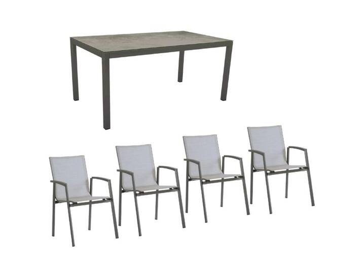 Stern Gartenmöbel-Set mit Stuhl New Top und Tisch Classic Aluminium/HPL 5-teilig - Gestelle Alu anthrazit Sitz Textil silber Tischplatte HPL Zement von Stern