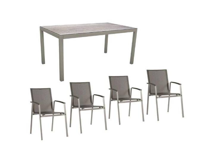 Stern Gartenmöbel-Set mit Stuhl New Top und Tisch Classic Aluminium/HPL 5-teilig - Gestelle Alu graphit Sitz Textil silbergrau Tischplatte HPL Smoky von Stern