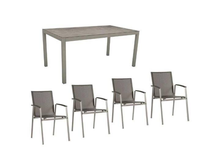 Stern Gartenmöbel-Set mit Stuhl New Top und Tisch Classic Aluminium/HPL 5-teilig - Gestelle Alu graphit Sitz Textil silbergrau Tischplatte HPL Zement von Stern