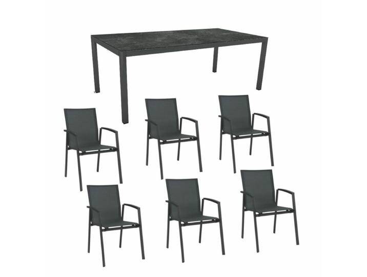 Stern Gartenmöbel-Set mit Stuhl New Top und Tisch Classic Aluminium/HPL 7-teilig - Gestell Alu anthrazit Sitz karbon Tischplatte HPL Slate von Stern
