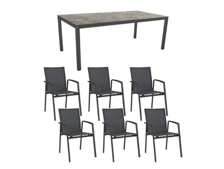 Stern Gartenmöbel-Set mit Stuhl New Top und Tisch Classic Aluminium/HPL 7-teilig - Gestelle Alu anthazit Sitz Textil karbon Tischplatte HPL Slate Stone von Stern