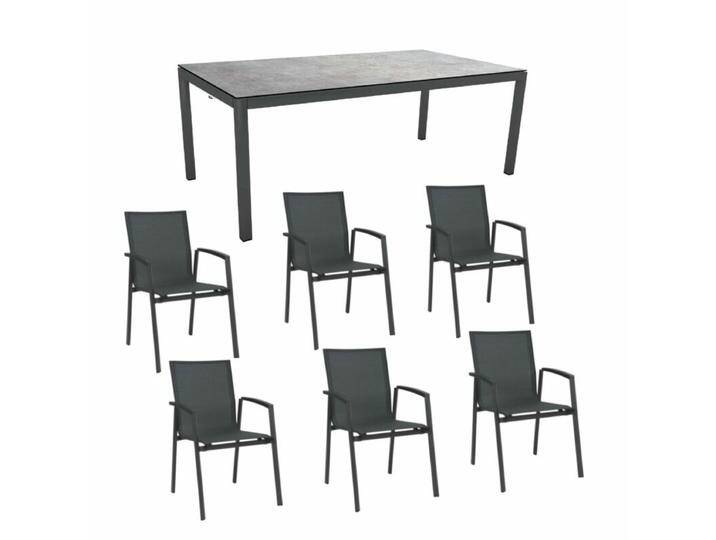 Stern Gartenmöbel-Set mit Stuhl New Top und Tisch Classic Aluminium/HPL 7-teilig - Gestelle Alu anthrazit Sitz Textil karbon Tischplatte HPL Metallic Grau von Stern