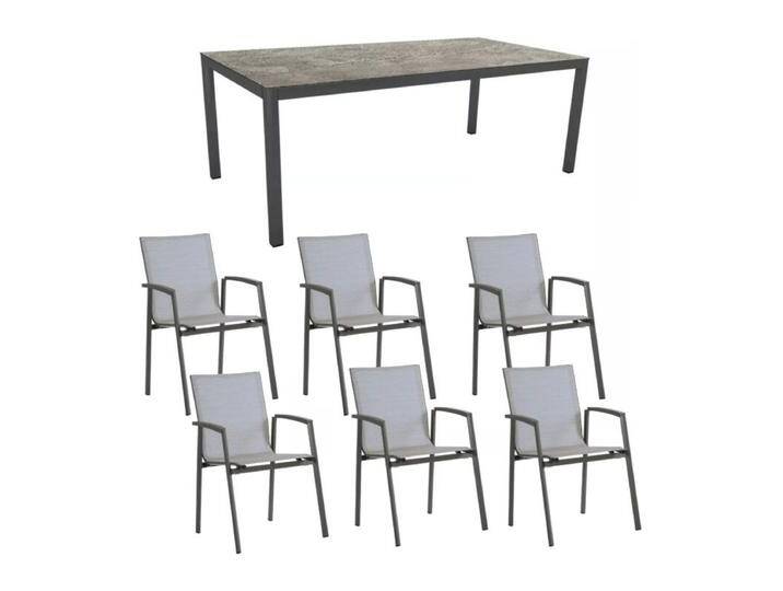 Stern Gartenmöbel-Set mit Stuhl New Top und Tisch Classic Aluminium/HPL 7-teilig - Gestelle Alu anthrazit Sitz Textil silber Tischplatte HPL Slate Stone von Stern