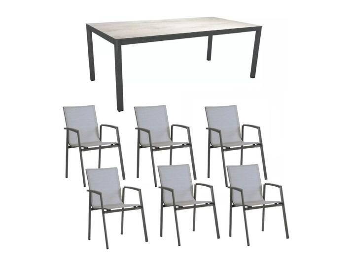 Stern Gartenmöbel-Set mit Stuhl New Top und Tisch Classic Aluminium/HPL 7-teilig - Gestelle Alu anthrazit Sitz Textil silber Tischplatte HPL Zement hell von Stern
