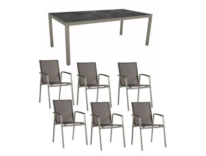 Stern Gartenmöbel-Set mit Stuhl New Top und Tisch Classic Aluminium/HPL 7-teilig - Gestelle Alu graphit Sitz Textil silbergrau Tischplatte HPL Slate von Stern