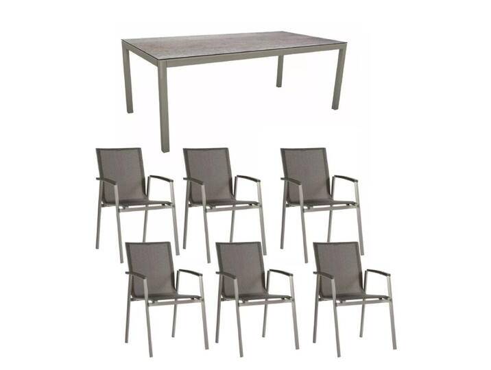 Stern Gartenmöbel-Set mit Stuhl New Top und Tisch Classic Aluminium/HPL 7-teilig - Gestelle Alu graphit Sitz Textil silbergrau Tischplatte HPL Smoky von Stern