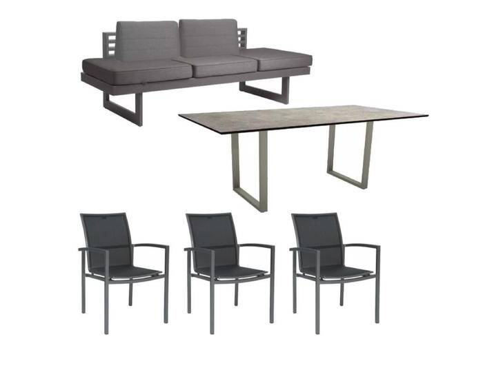 Stern Gartenmöbel-Set mit Stuhl Skelby, Dining Bank New Holly und Kufentisch Aluminium graphit/HPL - HPL Metallic Grau von Stern