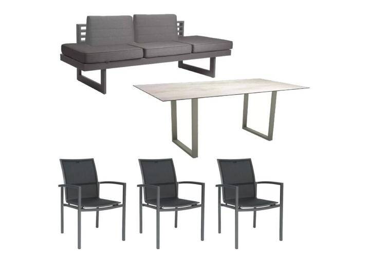 Stern Gartenmöbel-Set mit Stuhl Skelby, Dining Bank New Holly und Kufentisch Aluminium graphit/HPL - HPL Zement hell von Stern