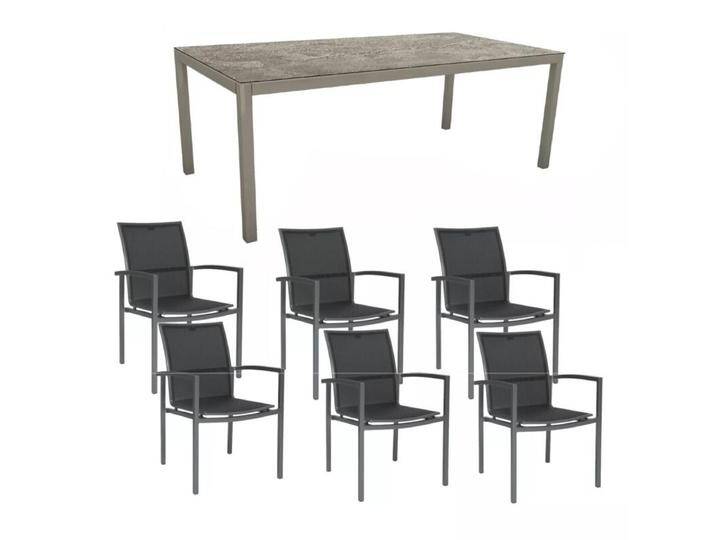 Stern Gartenmöbel-Set mit Stuhl Skelby und Tisch Classic Aluminium graphit/HPL 7-tlg. - HPL Slate Stone von Stern