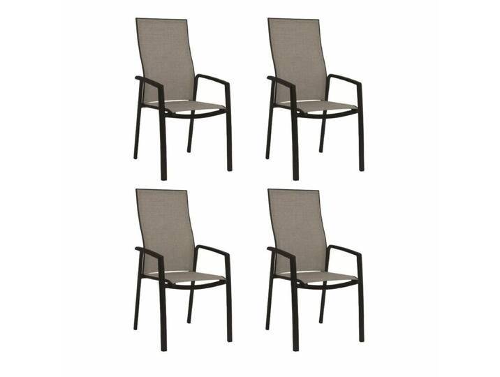 Stern Kari Stapelsessel, hohe Rückenlehne, 4er-/6er-Set - Gestell Alu schwarz matt Sitz Textil Leinen grau , 4er-Set von Stern