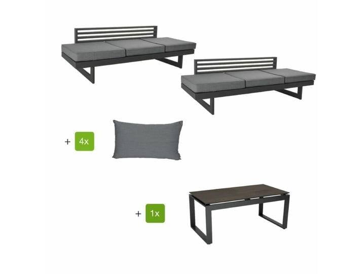 Stern Loungeset mit Loungesofa New Holly und Beistelltisch Allround - Gestelle Alu anthrazit Polster Textil seidengrau Tischplatte Smoky von Stern