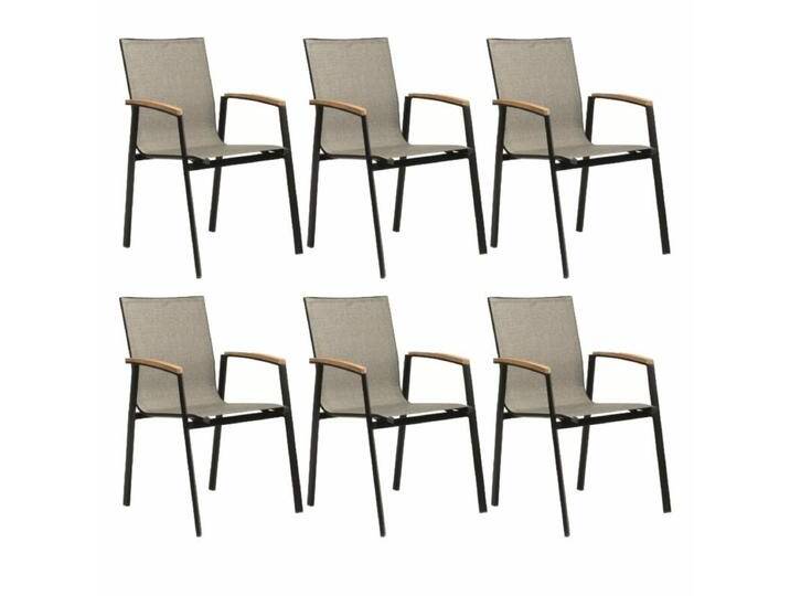 Stern New Top Stapelsessel 4er-/6er-Set, Gestell Aluminium - Gestell Alu schwarz matt Sitz Textil Leinen grau Armlehnen Teak , 6er-Set von Stern