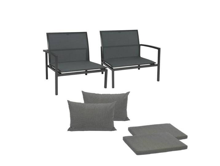Stern Skelby Loungesofa 2-Sitzer inkl. Kissen, modular - Gestell Alu anthrazit Sitz Textil karbon , seidengrau von Stern