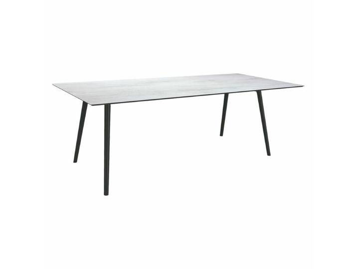 Stern Tischsystem Interno, Aluminium Rundrohr/HPL - Aluminium schwarz matt , HPL Zement hell , 220 × 100,Tischbein mit Höhenausgleich,Industrial von Stern