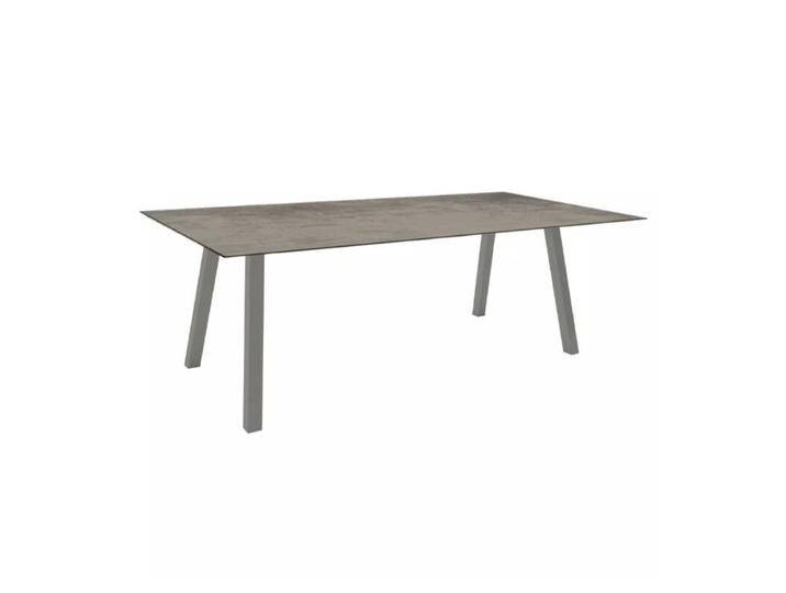 Stern Tischsystem Interno, Aluminium Vierkantrohr/HPL - Aluminium graphit , HPL Zement , 220 × 100,Tischbein mit Höhenausgleich,Industrial von Stern