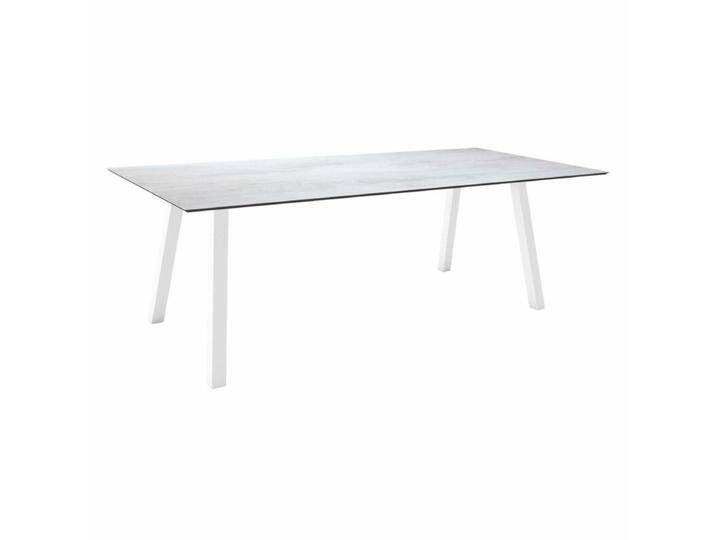 Stern Tischsystem Interno, Aluminium Vierkantrohr/HPL - Aluminium weiß , HPL Zement hell , 220 × 100,Tischbein mit Höhenausgleich,Industrial von Stern