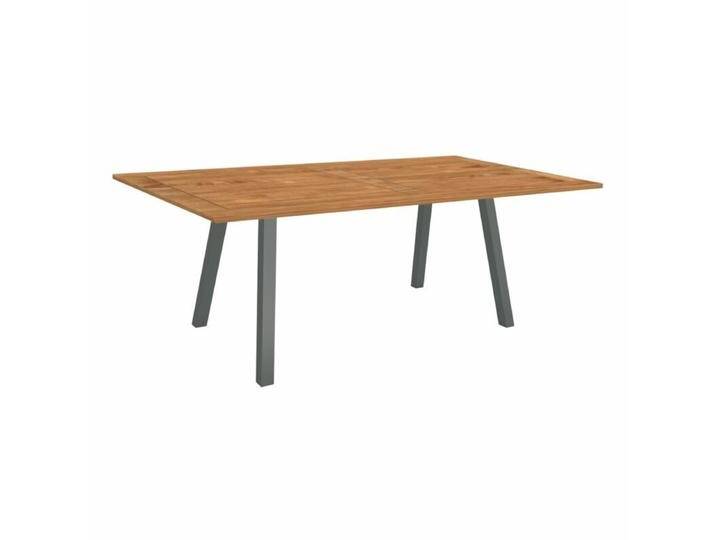 Stern Tischsystem Interno, Aluminium Vierkantrohr/Teak - Aluminium anthrazit , 180 × 100,Tischbein mit Höhenausgleich,Modern Country von Stern