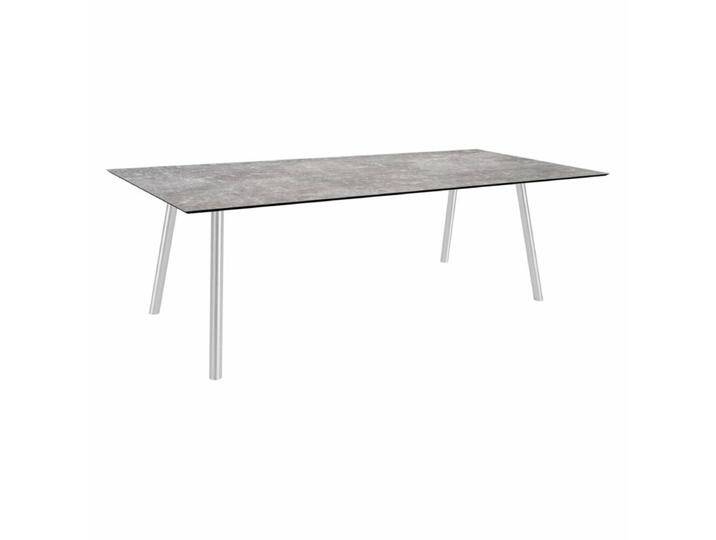 Stern Tischsystem Interno, Edelstahl Rundrohr/HPL - HPL Metallic Grau , 220 × 100,Tischbein mit Höhenausgleich von Stern
