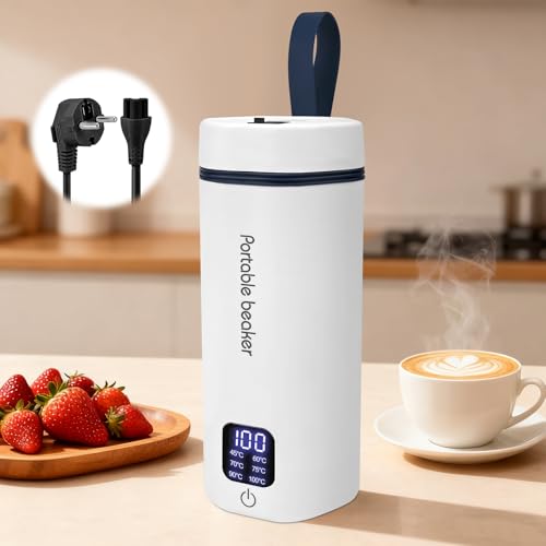 Reise Wasserkocher Klein Elektrische Wassertasse 350ML Tragbarer Heizbecher mit 6-Temperatureinstellung 304 Edelstahl-Liner 220V Schnellkoch Teekanne Heizbecher Automatischer Abschaltung von SternSinn
