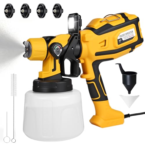 SternSinn 850W Farbsprühsystem, HVLP Lackierpistole Elektrisch mit 4 Düsen und 3 Sprühmuster, 1200 ml/min Einstellbarer Durchfluss mit Reinigungs & LED-Arbeitslicht, 1400ML Behälter für Zäune/Schränke von SternSinn