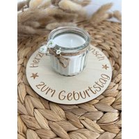 Geburtstagslicht | Herzlichen Glückwunsch Zum Geburtstag Holzscheibe Mit Kerze von Sternelinchen