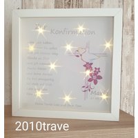 Konfirmation Kommunion Led Bild Bilderahmen Beleuchtet Geschenkidee Firmung Segenwünsche Personalisiert Taube Sterneffekte von SternenbilderDesigns