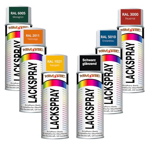 6x 400ml Kim Tec Lackspray Set 6 Farben Acrylharz-Basis UV-Beständig Hohe Deckkraft Dose Metall Holz 6x 400ml Kim Tec Lackspray Set 6 Farben Acrylharz-Basis UV-Beständig Hohe Deckkraft Dose Metall Holz von Sternfabrik